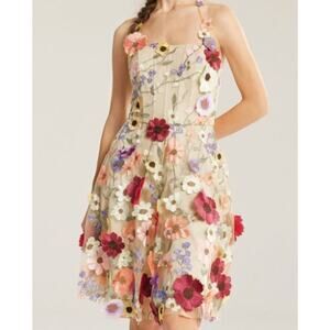 SPRING FORMAL AW SZ 4 S Multicolor Coralia 3D Floral party Midi Dress New 0b6